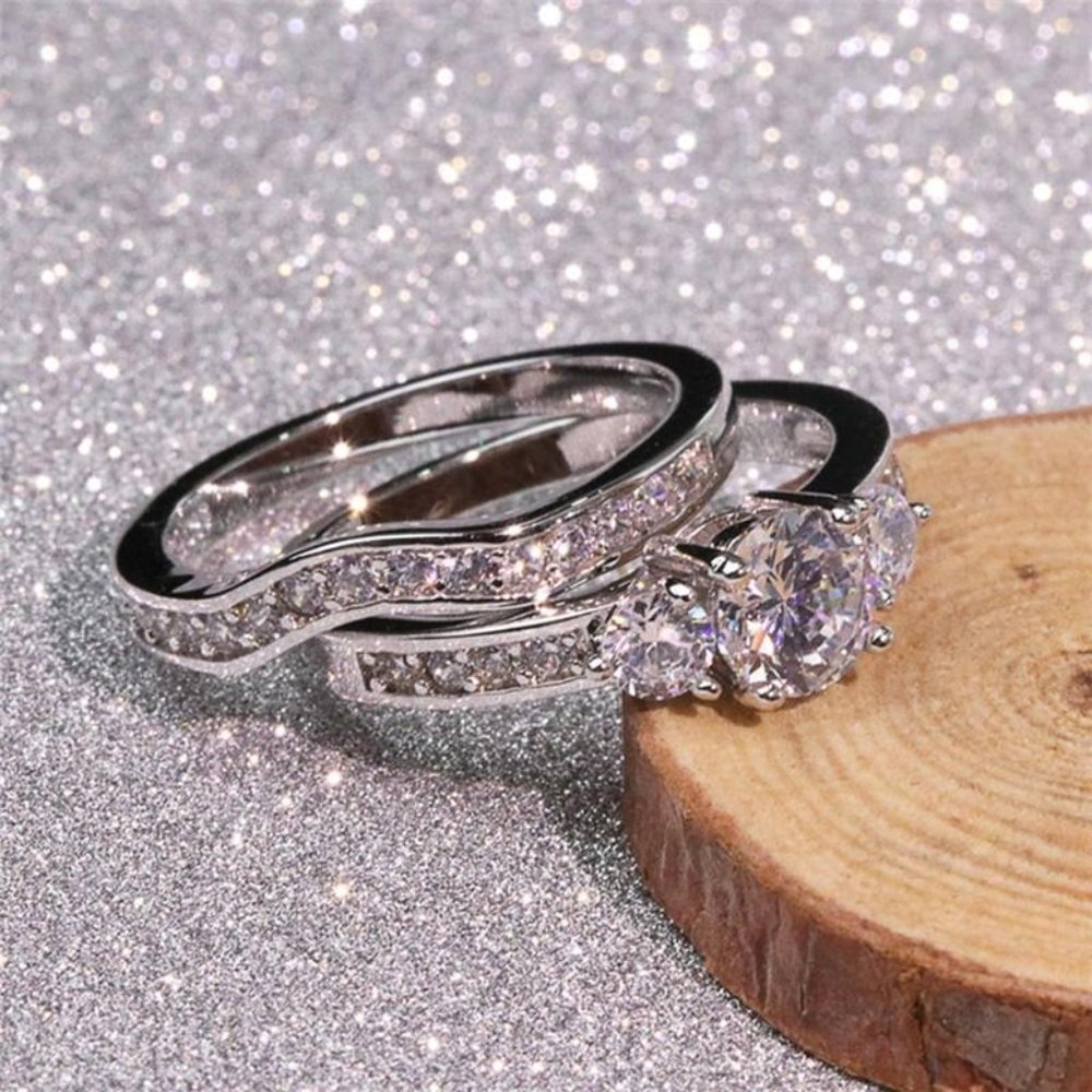 Shiny Round CZ Luxury Silver Beautiful Wedding Ring for Women, K876 - Picture 8 of 11